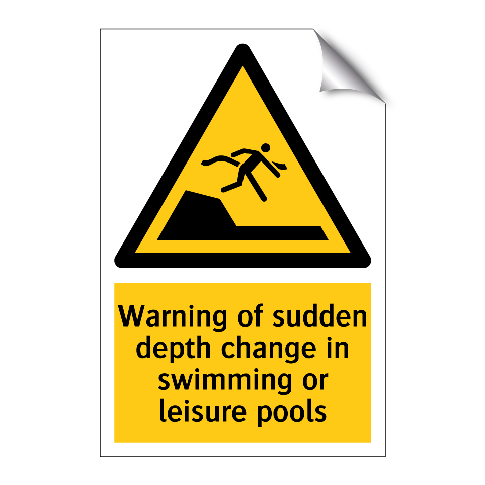 Warning of sudden depth change in swimming or leisure pools