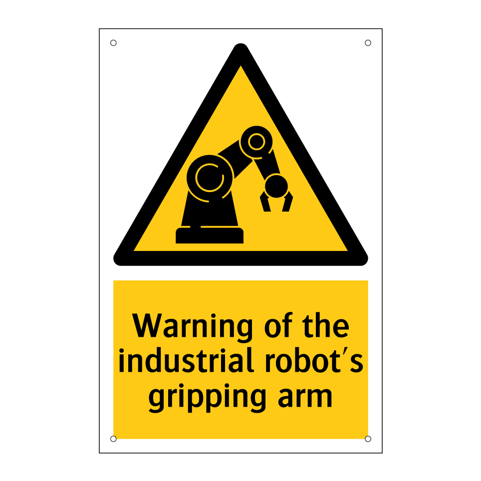 Warning of the industrial robot's gripping arm