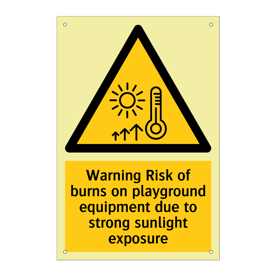 Warning Risk of burns on playground equipment due to strong sunlight exposure