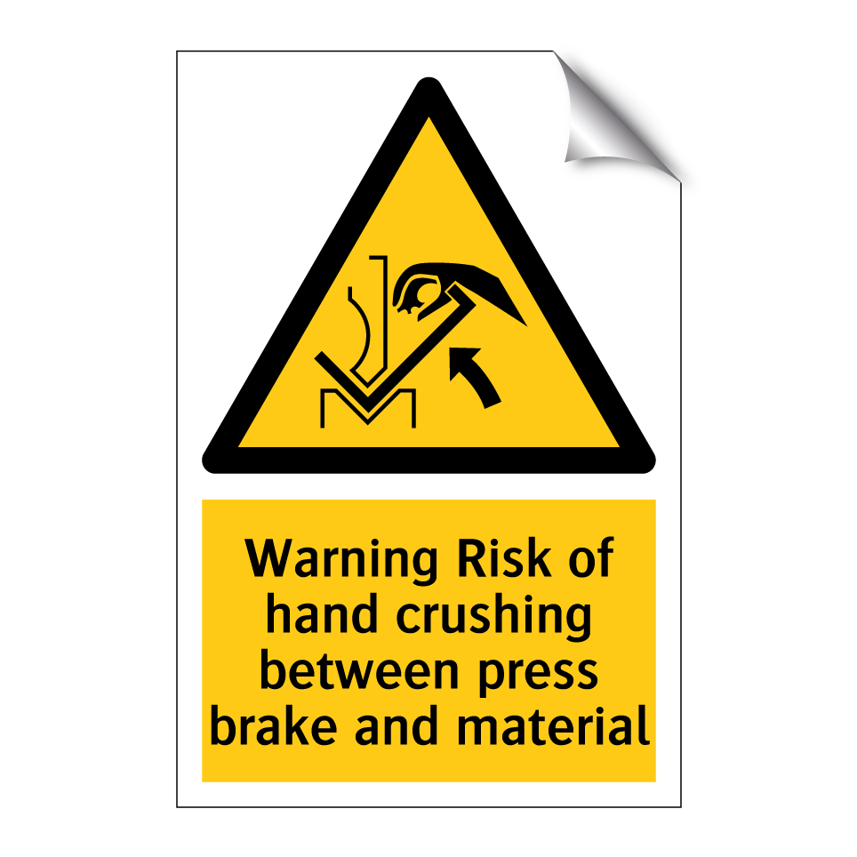 Warning Risk of hand crushing between press brake and material