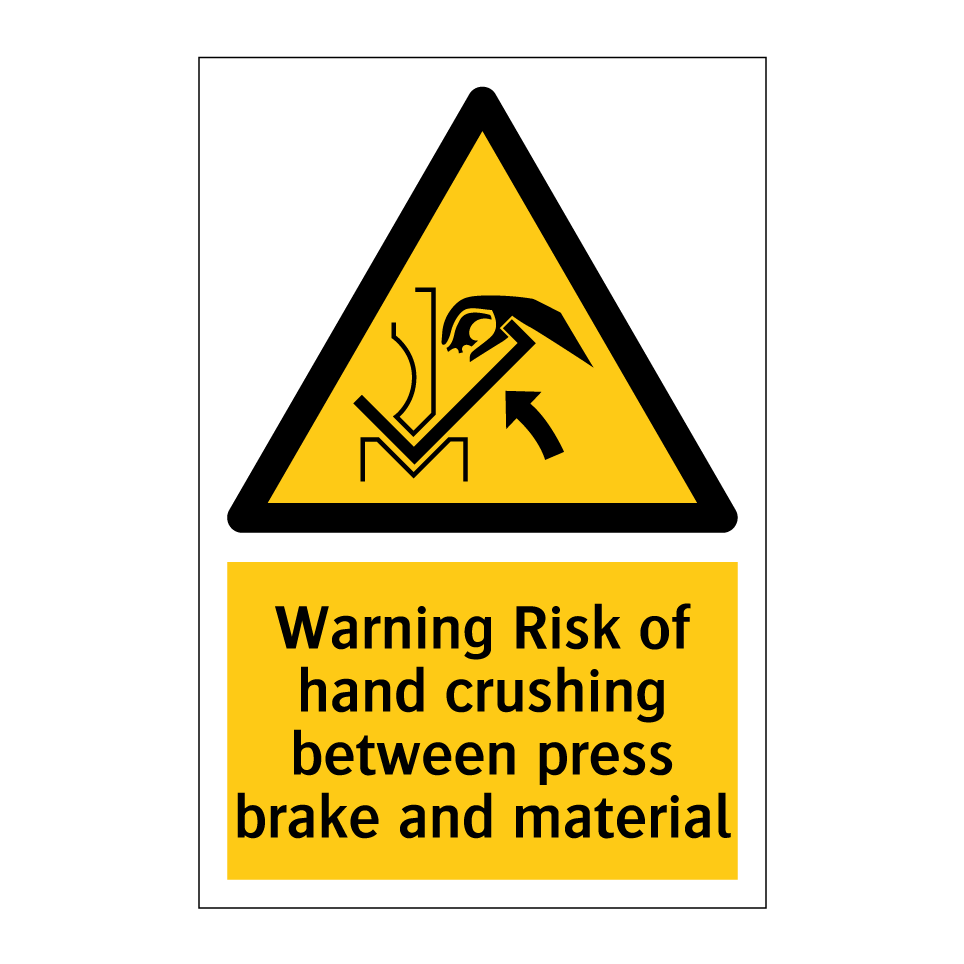 Warning Risk of hand crushing between press brake and material