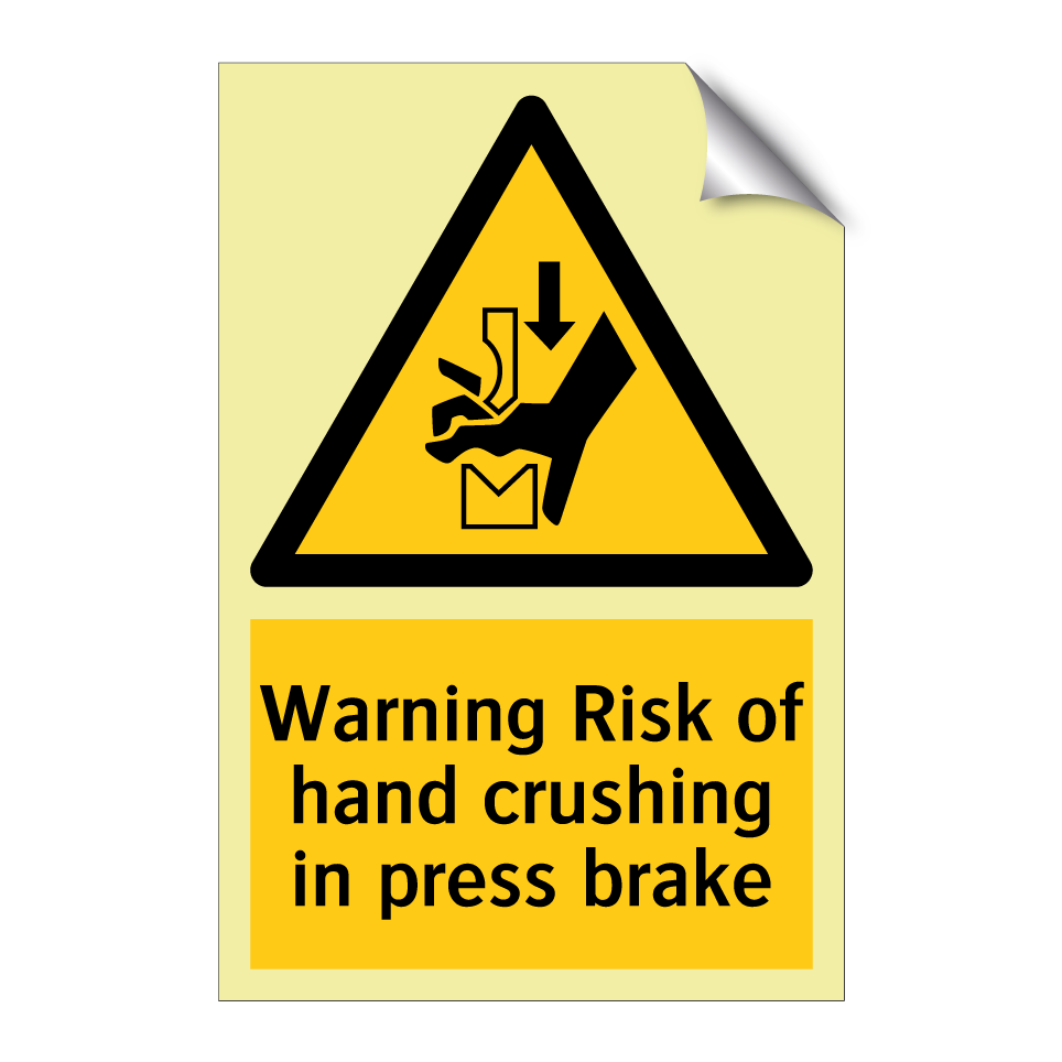 Warning Risk of hand crushing in press brake