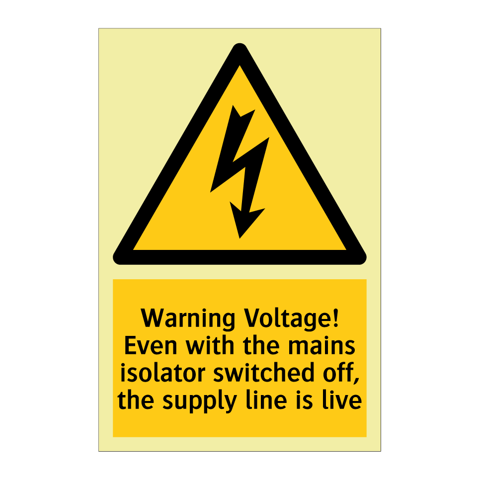 Warning Voltage! Even with the mains isolator switched off, the supply line is live