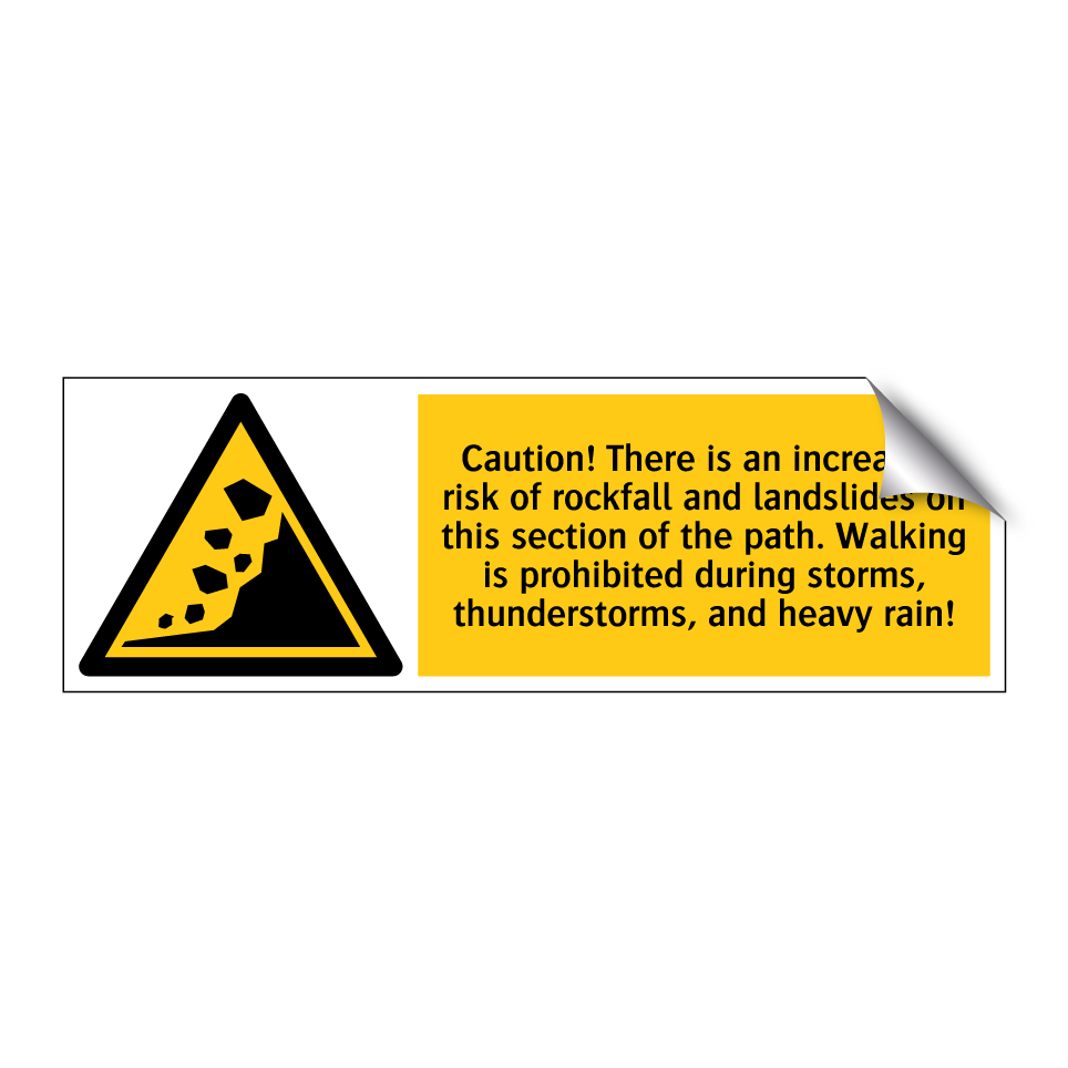 Caution! There is an increased risk of rockfall and landslides on this section of the path. Walking is prohibited during storms, thunderstorms, and heavy rain!
