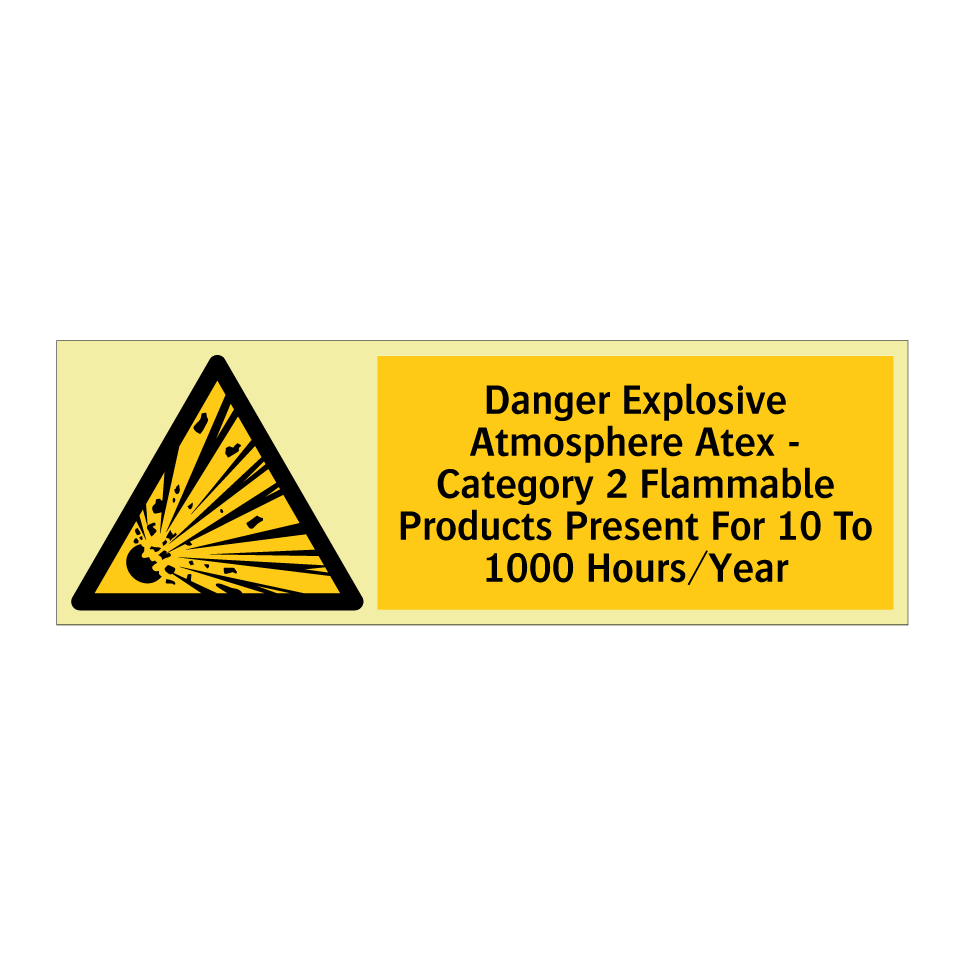 Danger Explosive Atmosphere Atex - Category 2 Flammable Products Present For 10 To 1000 Hours/Year