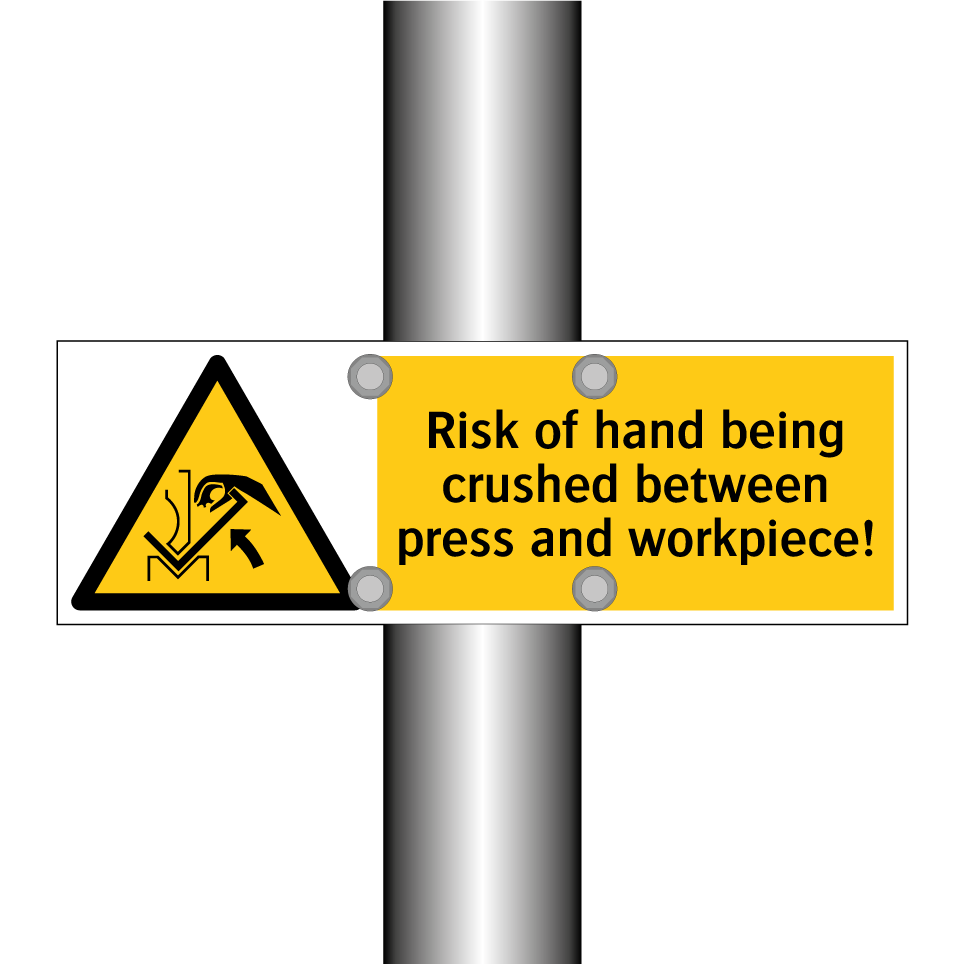 Risk of hand being crushed between press and workpiece!
