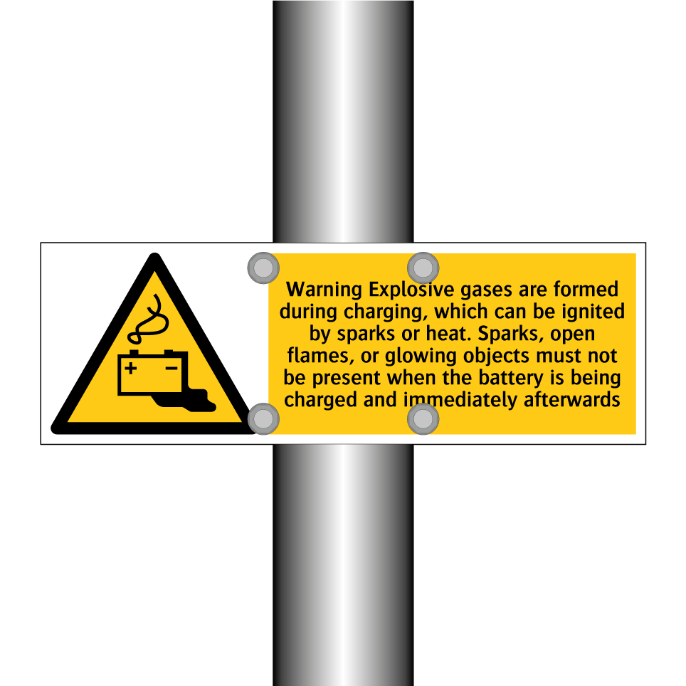 Warning Explosive gases are formed during charging, which can be ignited by sparks or heat. Sparks, open flames, or glowing objects must not be present when the battery is being charged and immediately afterwards