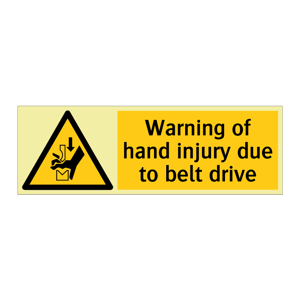 Warning of hand injury due to belt drive