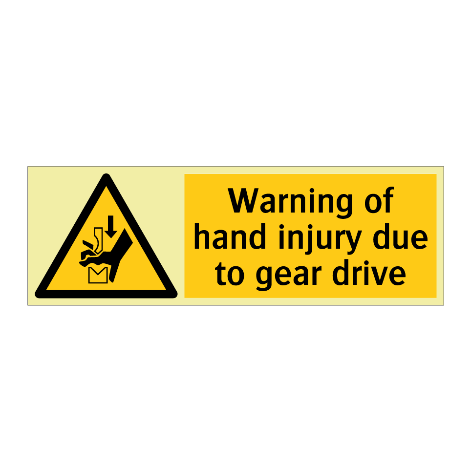 Warning of hand injury due to gear drive