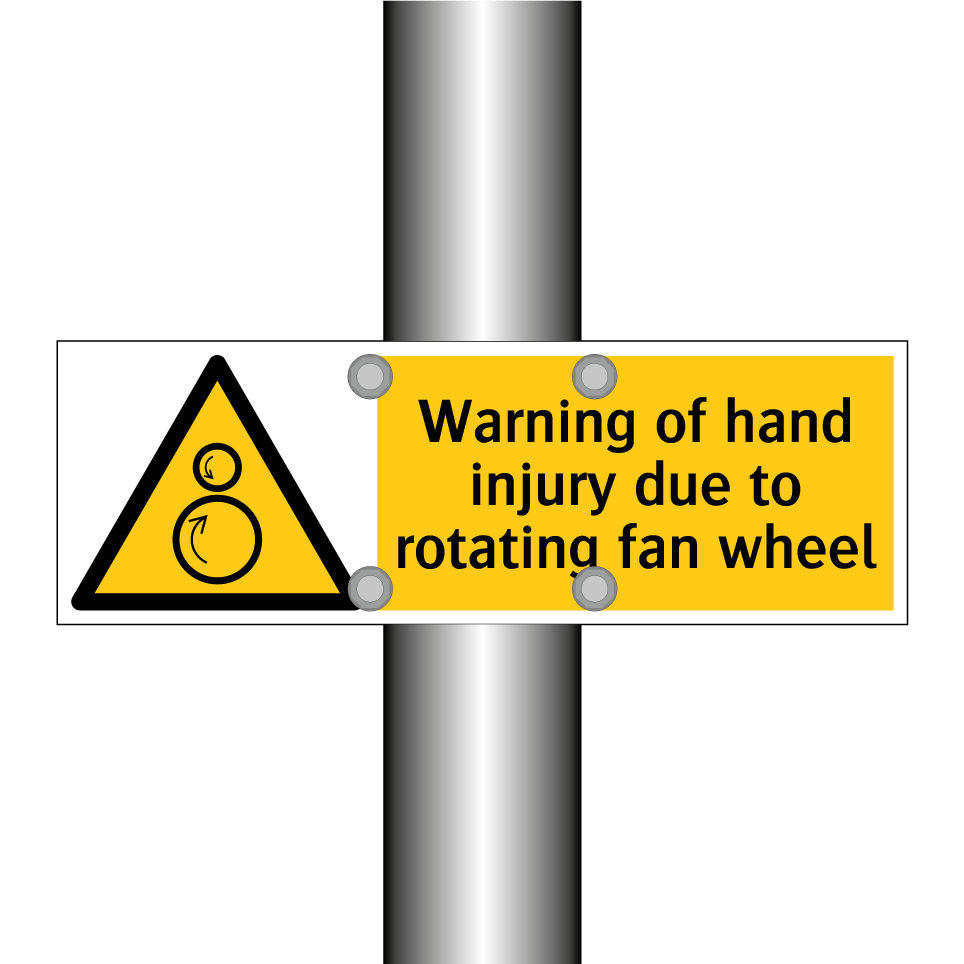 Warning of hand injury due to rotating fan wheel