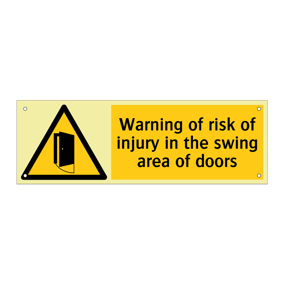 Warning of risk of injury in the swing area of doors