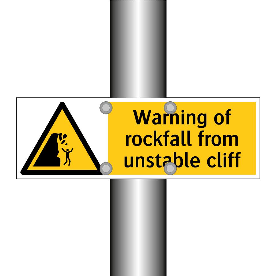 Warning of rockfall from unstable cliff