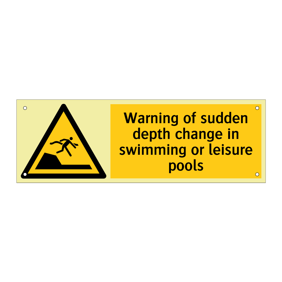 Warning of sudden depth change in swimming or leisure pools