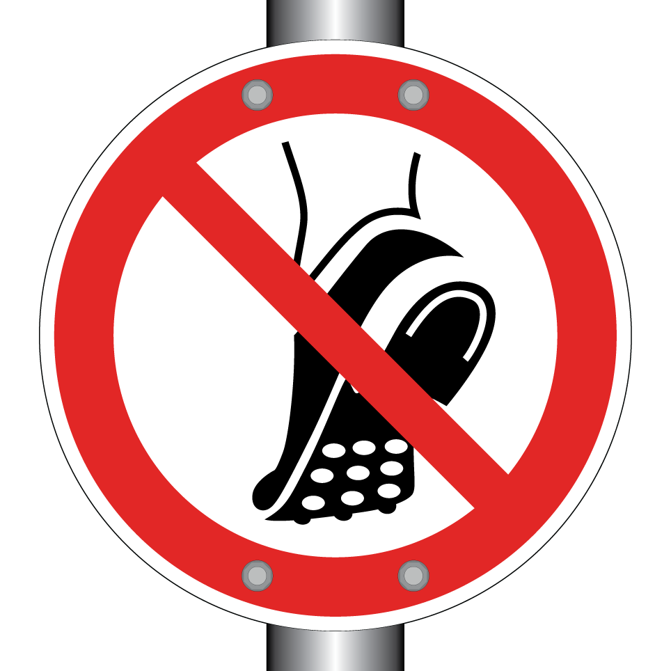 P035 Do not wear metal-studded footwear