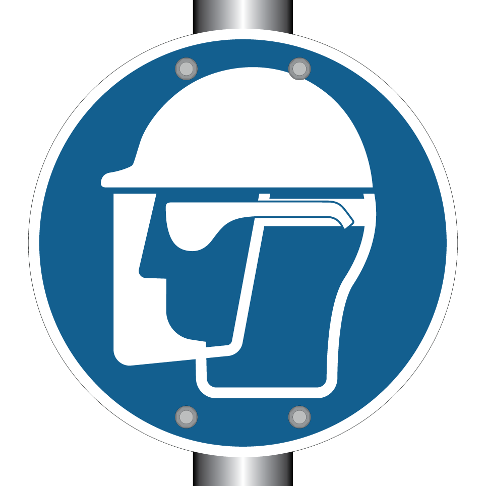 Wear helmet and face shield and safety glasses