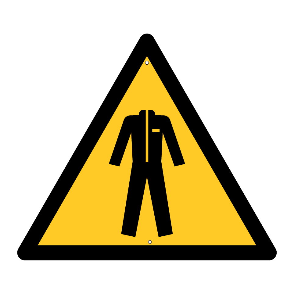 Warning protective suit required