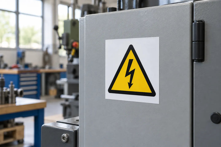 Electrical hazard warning sticker on a machine