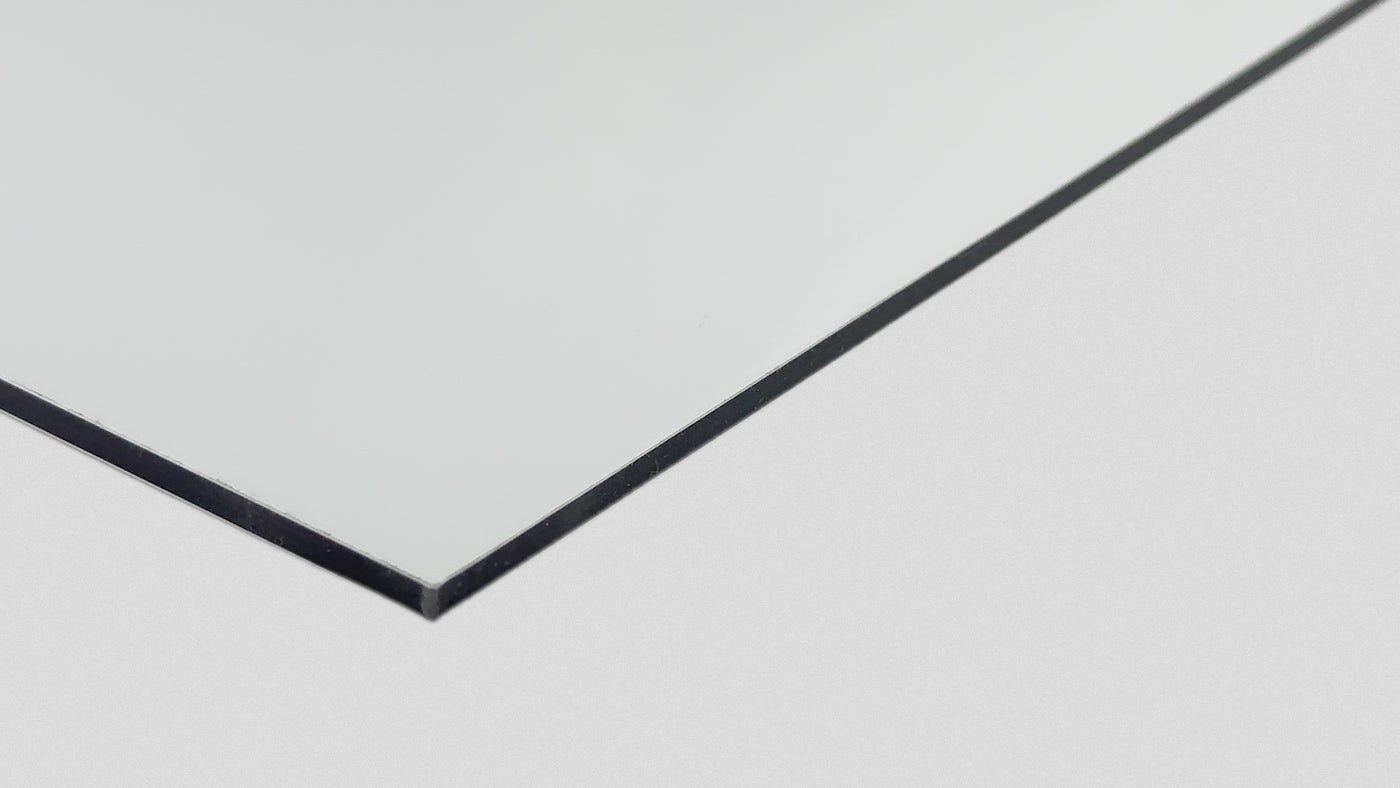 3 mm aluminium composite sign panel with a white face and black core, close-up of the edge
